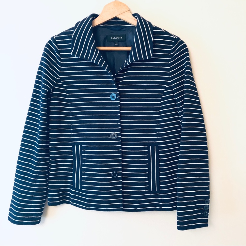 Talbots Blazer Jacket Navy & White Stripe